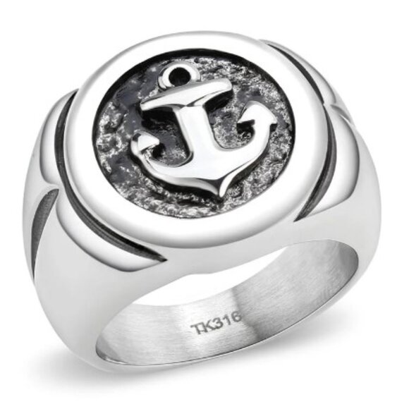 STAINLESS STEEL Men's Nautical Anchor Ring - Picture 12 of 15